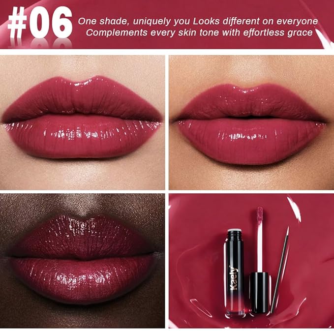 Kaely Longwear Shine Lipstick for Women, Highly Pigmented Liquid Lip Color Makeup, Non-Transfer Lip Gloss Stain Waterproof Smudge Proof 24 Hour, Glossy Finish, Vegan & Cruelty-free, 06 UNRIVALED