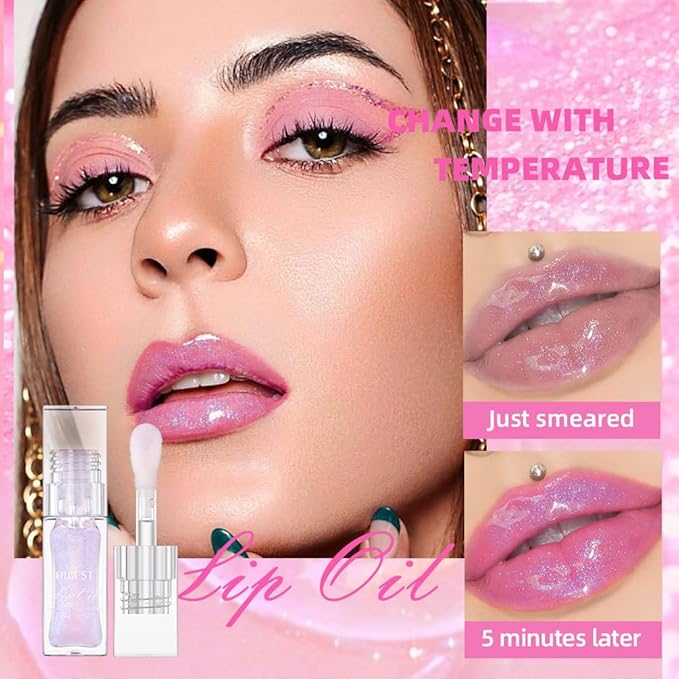 Magic Color Changing Moisturizing Lip Glow Oil Plumping Glimmer Glow Lipstick, Hydrating Lip Gloss Lip Care, Long Lasting Non-sticky Fresh Texture Lip Oil (Color Changing 04)