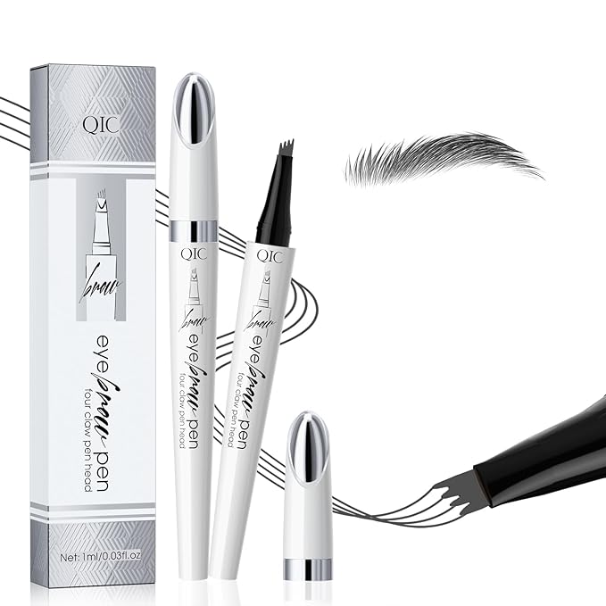 Microblading Eyebrow Pencils for Women - Microblading Brow Pen with 4-Fork-Tip, Eyebrow Pen Smudge- Proof Waterproof Eyebrow Pencil Create Natural Hair-Like Brow, Last All-Day, Gray