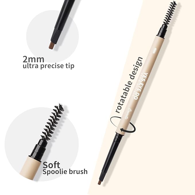 Gray Brown Eyebrow Precision Pencil, Brow Microfilling Pen with Blending Brush, Ultra precise Retractable Defining Pen,Perfectly Fill and Shape Eyebrows for Bushy Brow, Brunette, YES.EYE DO