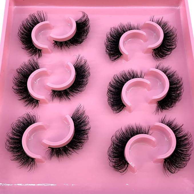 HBZGTLAD 6 Pairs Fluffy False Eyelashes Natural Faux Mink Strip 3D Lashes Pack (MSD-4)
