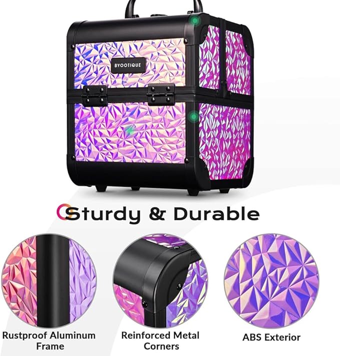 BYOOTIQUE Makeup Train Case Kit with Cube Case Cosmetic Organizer Mermaid Pink
