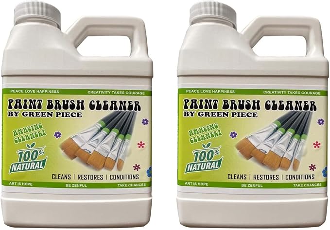 Green Piece® Paint Brush Cleaner for Paint Cleanup (Made in USA) – Works on Wet or Dry Paint, Acrylic, Latex, or Oil – 100% Natural & Completely Non-Toxic – 18 Ounce (Pack of 2)