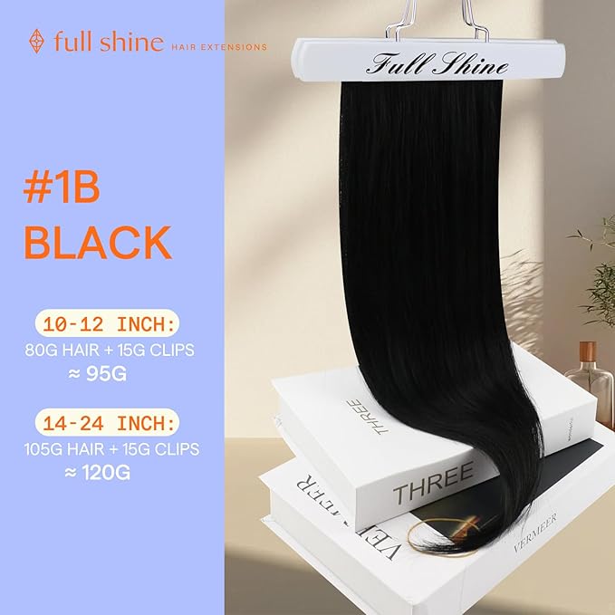 Full Shine Black Clip in Hair Extensions for Short Hair 10 Inch Clip in Extensions Real Human Hair Black Hair Extensions Clip ins Straight Invisible 7 Pcs 95 G