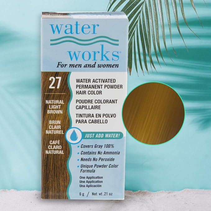 Water Works Hair Color Powder, Light Brown – Permanent Hair Dye for Root Touch-Up & Full Coverage, Men & Women, 3 Pack