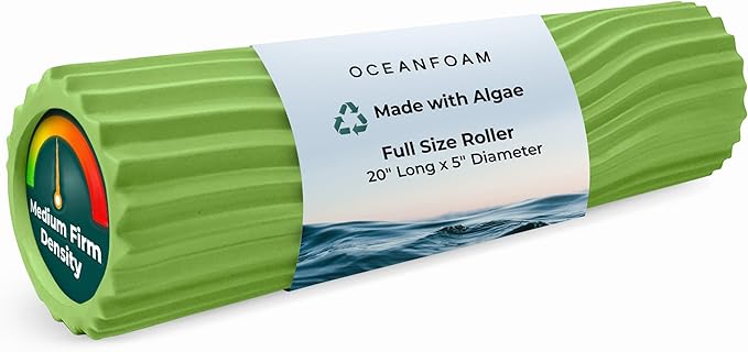 Oceanfoam Tidal Roller - Algae Green - Muscle Massage Foam Roller for Back Pain & Stretching - Firm and Ergonomic Wide Wave Textured - Yoga, Athletics, & Wellness - Full Size, 20" x 5"