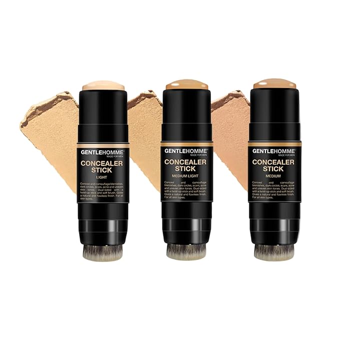 Gentlehomme - Concealer Stick Bundle - Men’s 2-in-1 Concealer & Brush - For Blemishes, Dark Circles & Uneven Skin Tones - Natural Finish - All Skin Types - Vegan - Light/Medium Light/Medium - 3 Pack