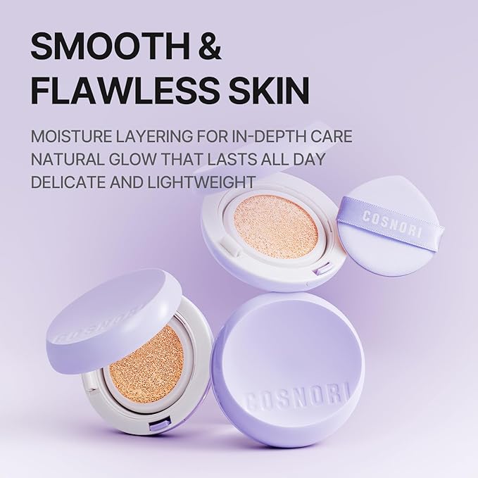 COSNORI Panthenol Barrier Cushion Foundation -Lightweight Formula to Cover Pores & Blemishes – Moisture Dewy Glowing Finish – Long Wearing Formula, 0.41 fl.oz. (01 Ivory)
