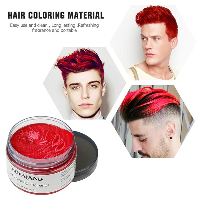 Red Temporary Hair Dye Wax Natural Instant Hair Color Wax Pomades 4.23 oz,Hair Styling Clay for Party, Cosplay, Halloween,Christmas