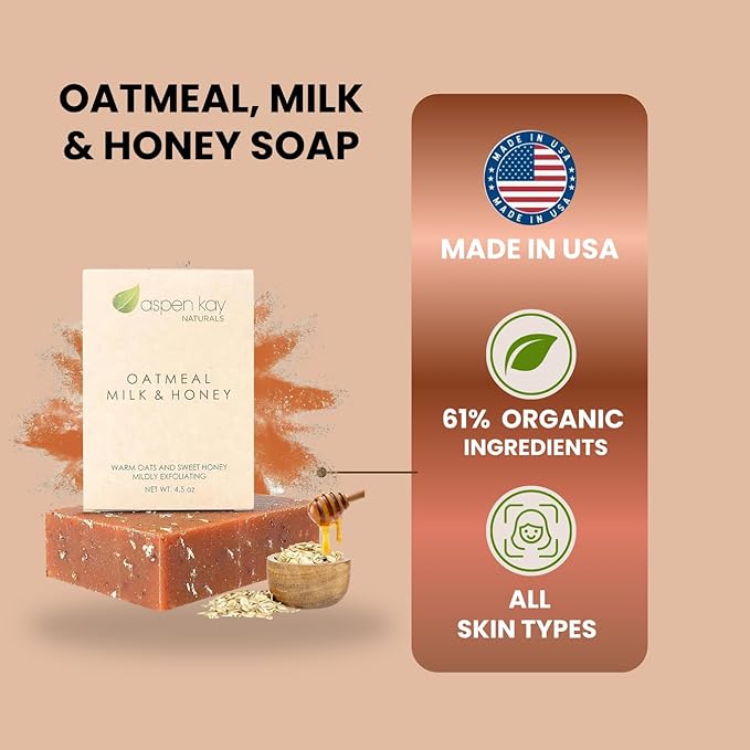 Aspen Kay Naturals Goats Milk, Honey & Oatmeal Soap Bar – with Organic Raw Honey, Goats Milk, Rolled Oats & Shea Butter - Exfoliating Soap – For All Skin Types - Handmade in Florida. (3 pack)