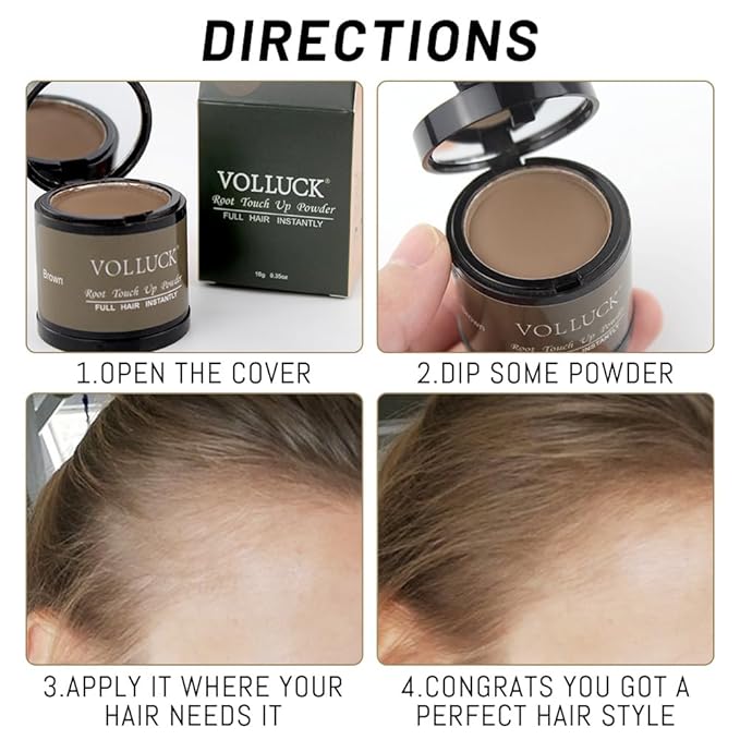 VOLLUCK Root Touch up Powder, Instant Hairline Powder for Thinning Areas and Gray Hair Coverage, Natural and Non-greasy Root Cover up for Women and Men (Brown, 0.35 Ounce)