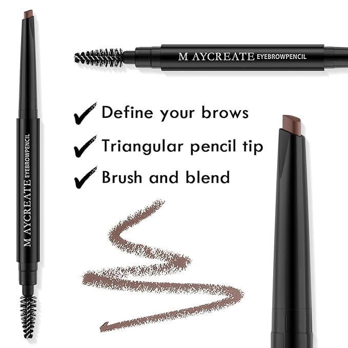 LAVONE Eyebrow Pencil - Makeup Waterproof Brow Pencil with Triangular Tip, Dual-Sided Brow Brush, Precise, Fine Tip, Fills Brows Creates Natural Looking Brow, with Hair Clips - Brown