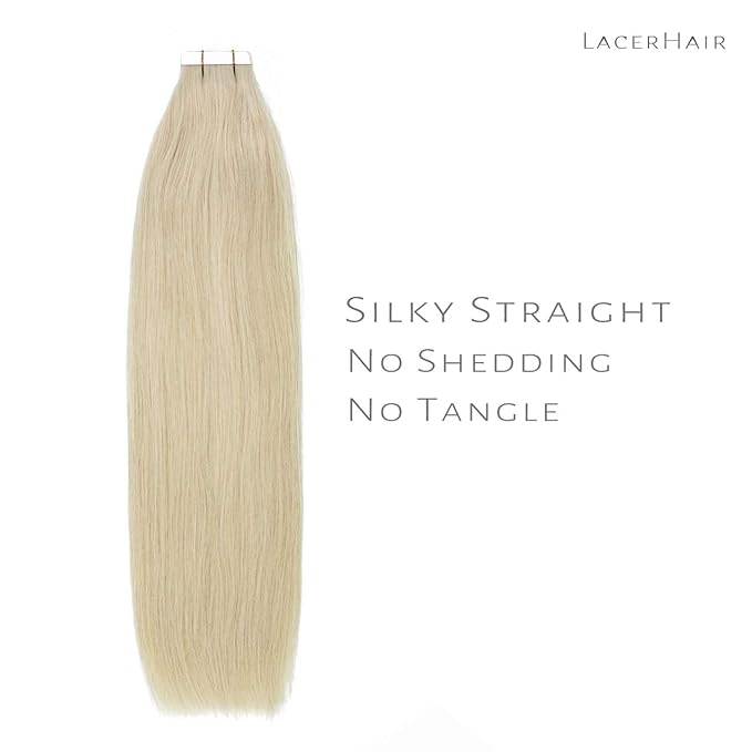 Lacer Blonde Tape in Hair Extensions Human Hair Natural Light Platinum Blonde Seamless Tape in Extensions Double Sided PU Skin Weft 50g 20pcs/set 22 Inch