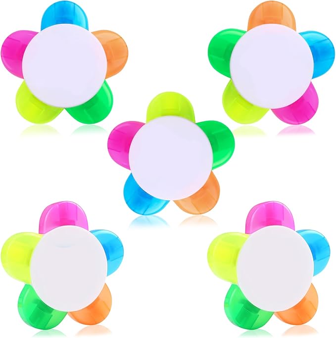 Petals Highlighters, Flower Shape Watercolor Highlighter Pens,Highlighters Assorted Colors 5-In-1 Fluorescent Pens for Aesthetic School Office Stationery Supplies.