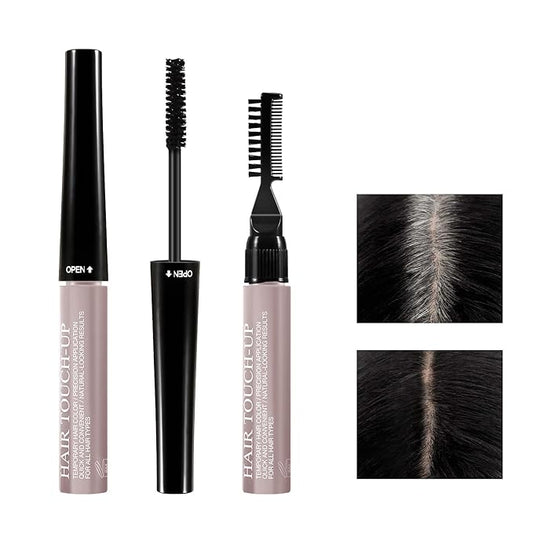 Hair Mascara for Gray Hair, 3 In 1 Hair Color Concealer Stick with Precision Applicator, Temporary Hairline Filler, Multi-Purpose Mascara for Eyebrow and Beard（Black）