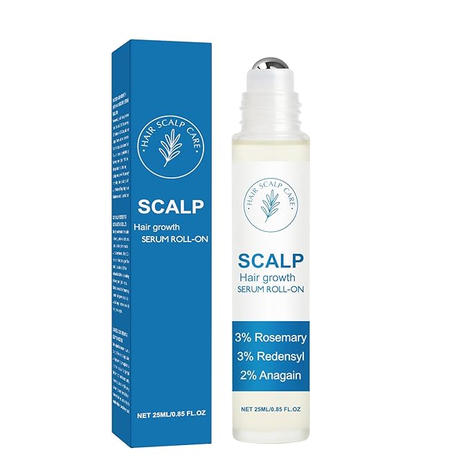 Rosemary Hair Growth Serum Roll On, 3% Rosemary 3% RedensyI & 2% Anagaln Hair Beard Growth Serum, Thicker Stronger Hair Beard, Prevents Hair Fall Stimulates Hair Follicles for All Hair Types - 25ml