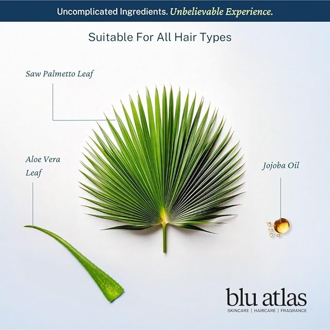 Blu Atlas Men's Natural Shampoo – Organic, Sulfate-Free, Paraben-Free – Deep Cleansing & Hydrating – Classic Scent (Bergamot, Sage, Patchouli) – Made in America– 16 oz