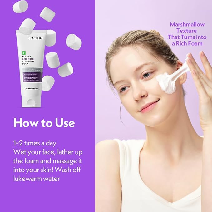 Nosca9 Deep Pore Cleansing Foam for Sensitive Skin | Korean Skincare Face Wash with 17 Amino Acids, White Clay & Patented Pore-Shrinking Ingredient | Deep Cleansing & Moisturizing (5.07 fl. oz)