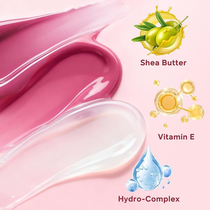 Color Nymph Tinted Lip Gloss Trio, Nourishing Lip Balm Set with Shea Butter & VE, Non-Sticky Intense Hydrating Lipgloss for Dry Lips, Sheer Tint | Vegan & Cruelty-free, #04 Strawberry Vanilla & Cherry