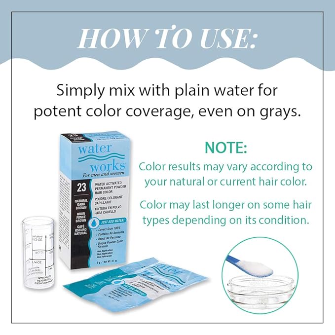 Water Works Hair Color Powder, Dark Brown – Permanent Hair Dye for Root Touch-Up & Full Coverage, Vivid Color, Men & Women, 3 Pack
