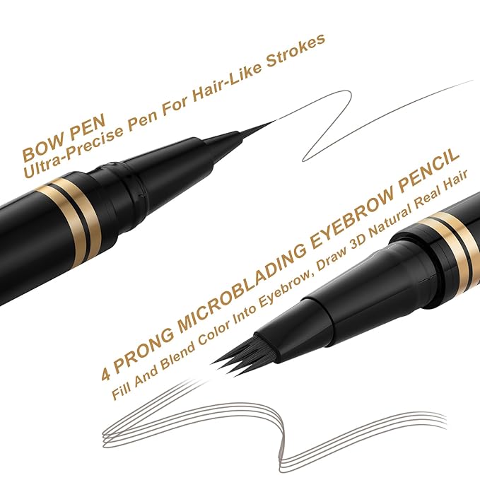 Eyebrow Pen,2-in-1 Waterproof Eyebrow Pencil with 4 Tip Microblading Brow Pen and Ultra-Precise Brow Pencil,with Dual-ended Eyebrow Brush,Eyebrow Makeup for Natural Looking - Grey