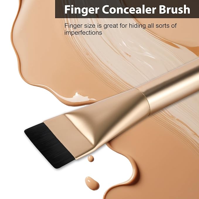 Flat Foundation Brush for Liquid Makeup,14CM Premium Fast Flawless Flat Top Kabuki Makeup Brushes Face Cosmetics Concealer Brush for Liquid, Blending, Powder, Cream, Powder, Blush, Buffing Gold