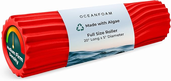 Oceanfoam Tidal Roller - Red - Muscle Massage Foam Roller for Back Pain & Stretching - Firm and Ergonomic Wide Wave Textured - Yoga, Athletics, & Wellness - Full Size, 20" x 5"