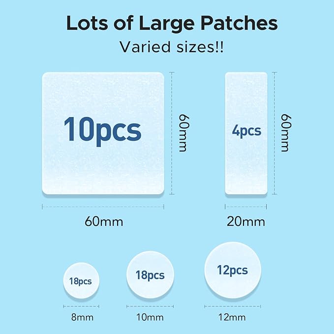 TKTK Large Pimple Patches, 60 mm XL Acne Patches, Big Hydrocolloid Bandages for Body, Face, Forehead, Chin, Neck Zit Breakouts, Hydrocolloid Patch (Square, Strip, Dot 5 Sizes 62 Count)