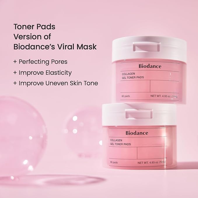 Biodance Collagen Gel Toner Pads, Pore Minimizer for Face, Improving Elasticity, Plumping Toner Pads for Sensitive Skin, Korean Skincare, Stocking Stuffers for Teen Girlsㅣ4.93 fl.oz.(140g)*60Pads