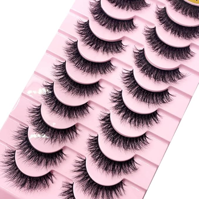 HBZGTLAD New 10 Pairs 3D Mink Lashes False Eyelashes Handmade Wispy Fluffy Long Lashes Natural Eye Makeup Tools Eye Lashes(M04)