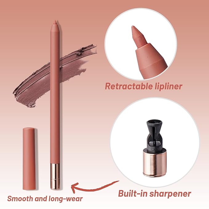 Plum Lip Liner, Retractable Lipliner Pencil with Built-in Sharpener, Highly-Pigmented Pencil For Shaping & Sculpting Lips, Matte Finish, Waterproof, Long Lasting (Plum Party)