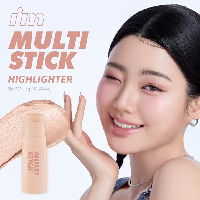I'M MEME Highlighter - I'm Multi Stick 001 Champagne Gold | Easy Blending, Matte Finish, Suitable for Beginners, Lightweight Formula, Daily Use, Natural Blur Effect, 0.24 Oz