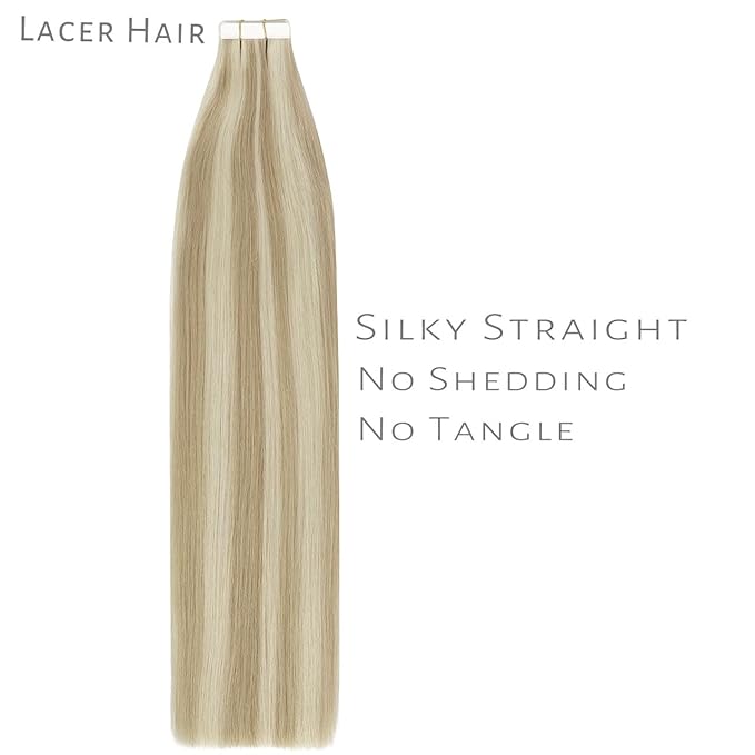 Lacer Blonde Tape in Hair Extensions Human Hair 12 Inch Double Sided Light Golden to Light Blonde Invisible 30g
