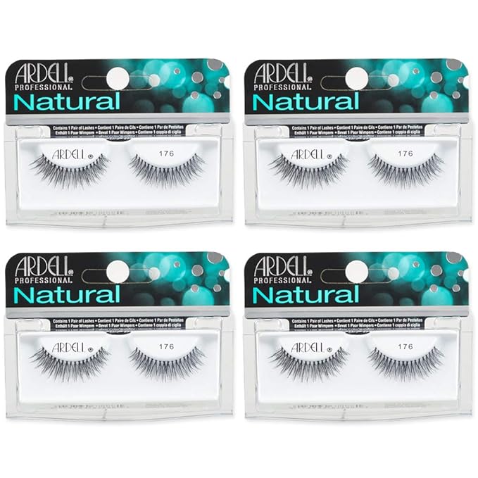 Ardell Natural Lashes 176 Black – Lightweight Natural Look False Eyelashes, Soft Volume Strip Lashes with Invisiband, 4 Pack