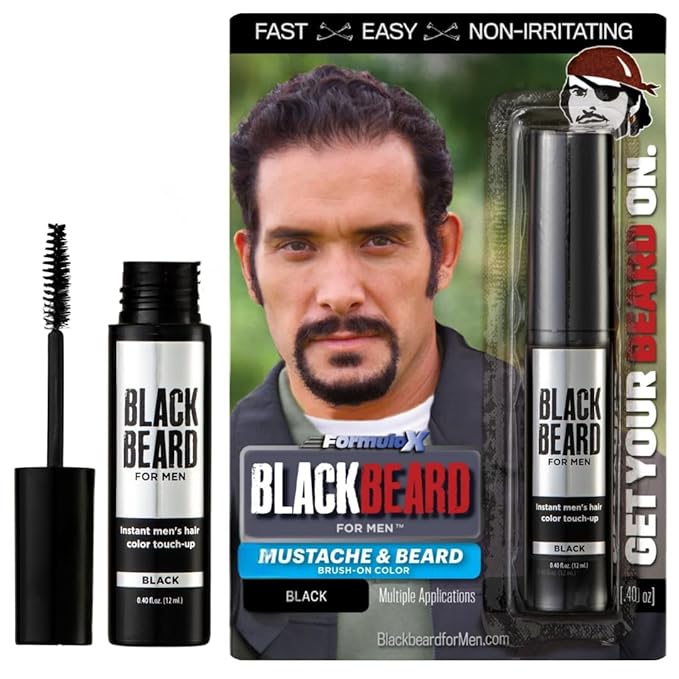 Blackbeard for Men Instant Beard Color – All Day Beard, Mustache, Eyebrow, and Sideburns Color – Temporary, Hypoallergenic Beard Dye Alternative – Up to 45 applications – Black, 1 Pack