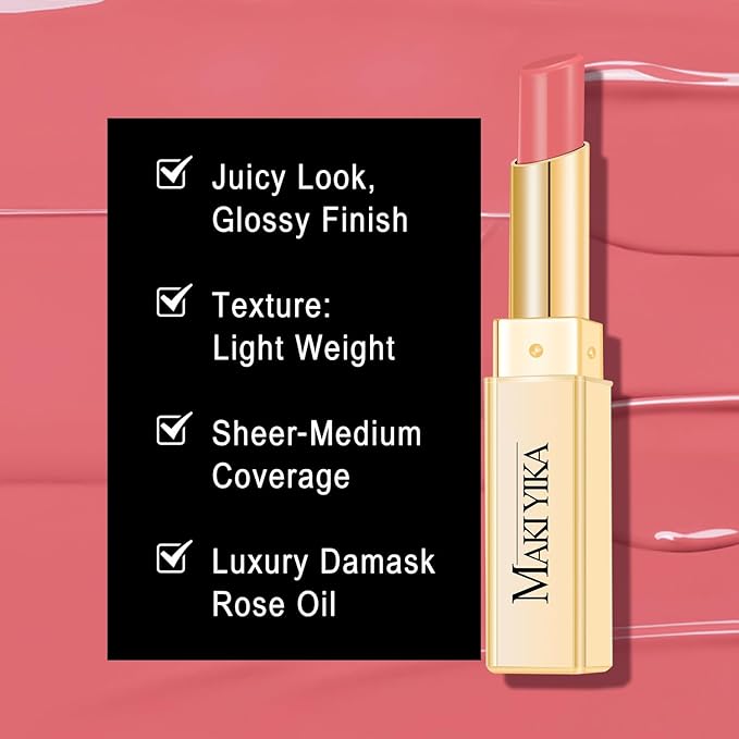 MAKI YIKA Moisture Pink Lipstick for Women Hydrate Lip Balm for Dry Cracked Lips Weightless Glossy Lip Color Juicy Finish,MA058 Nude Pink