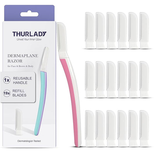 Dermaplane Razor, Face Razors for Women, Dermaplaning Tool, 1 Reusable Handle with 19 Microblades for Face, Pearl Blush