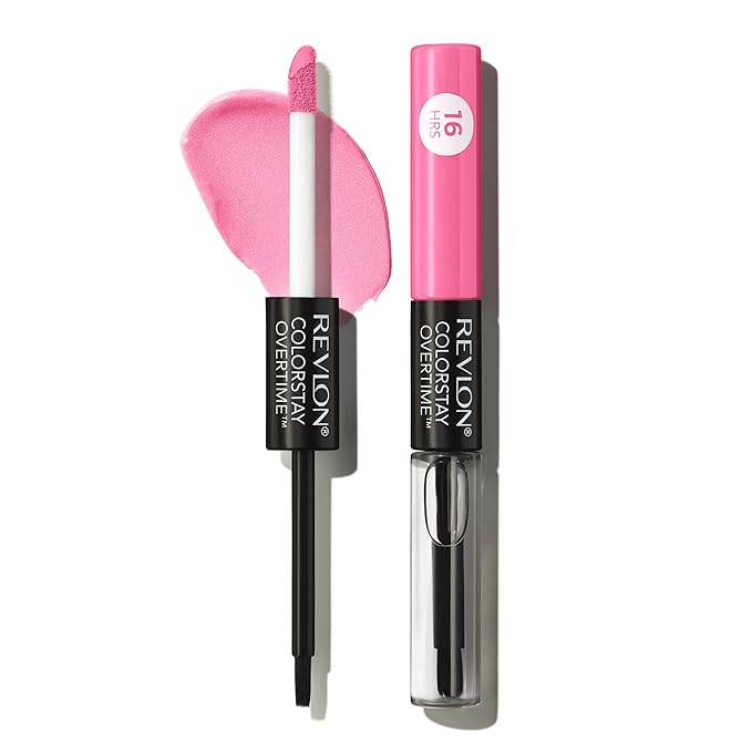 Revlon Liquid Lipstick with Clear Lip Gloss, ColorStay Overtime Lipcolor, Dual Ended with Vitamin E, 080 Keep Blushing, 0.07 Fl Oz