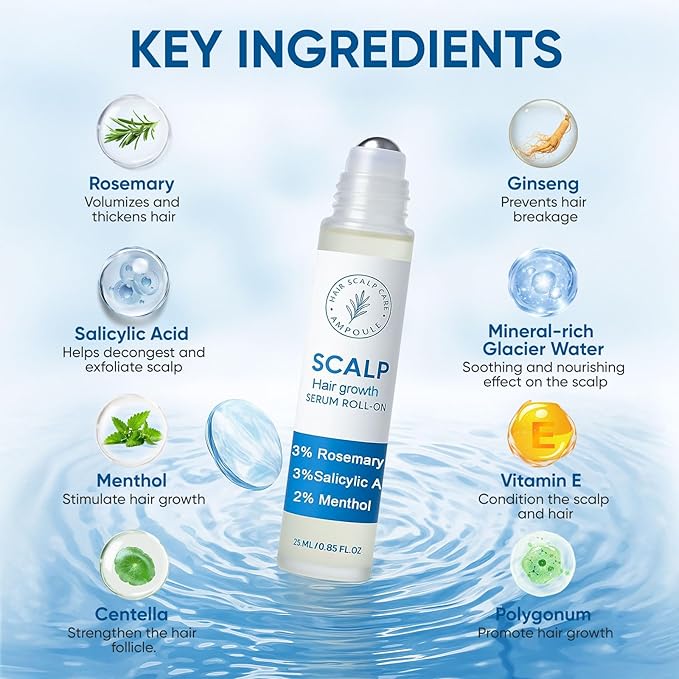 Rosemary Scalpy Hair Growth Serum Roll On, Orrenaturals Hair Revival Ampoule, Hair Regrowth Roller for Fuller, Thicker, Stronger Hair, Repair Hairline & Thinning Hair for Men & Women (2 Pack)