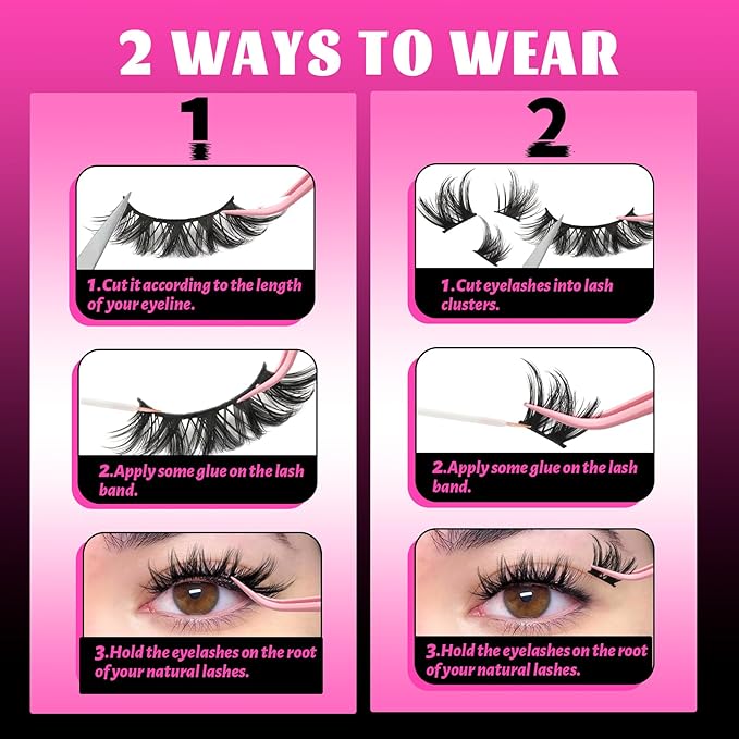 Veleasha Lashes Kit Manga Lashes Soft Eyelashes Wispy Eye Lash DIY Lash Crisscross with Eyelash Glue & Tweezers Multiple Wear Ways Soft Cotton Band 100% Handmade 7 Pairs Pack (Mermaid Kit)
