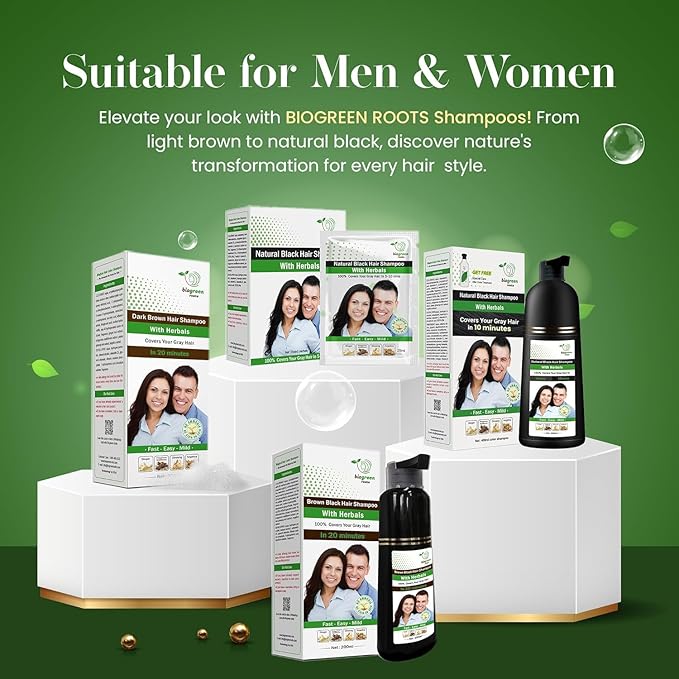 Ammonia-Free & Paraben Free Herbal Hair Shampoo - Hair Dye Shampoo for Women & Men - Natural Color & Herbal Nourishment - No Stain on Skin - Natural Black (200 ml)