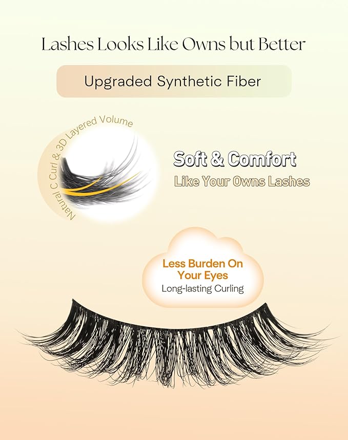 False Lashes 16MM Eyelashes Natural C Curl Lash Strips Fluffy Lashes with 0.1MM Thin Band 3D Volume Fake Eyelashes Pack ChirpyLuna 7 Pair