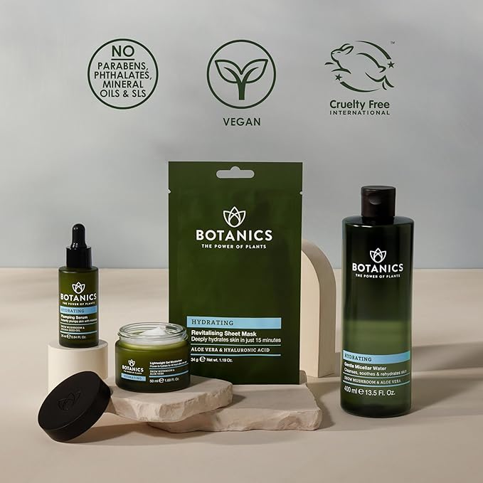 Botanics Hydrating Serum - Skin Plumping Serum for Face & Long-Lasting Hydration - Enriched with Snow Mushroom - Vegan & Cruelty-Free (0.84 Fl Oz)