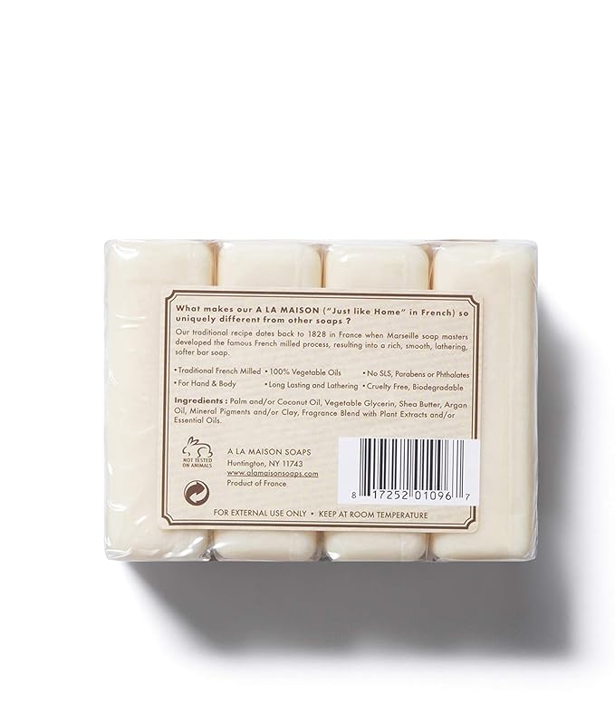 A LA MAISON Sweet Almond Bar Soap -Uses: Hand and Body, Triple Milled, Essential Oils, Biodegradable, Plant Based, Vegan, Cruelty-Free, Alcohol & Paraben Free (8 Bars of Soap, 3.5 oz)