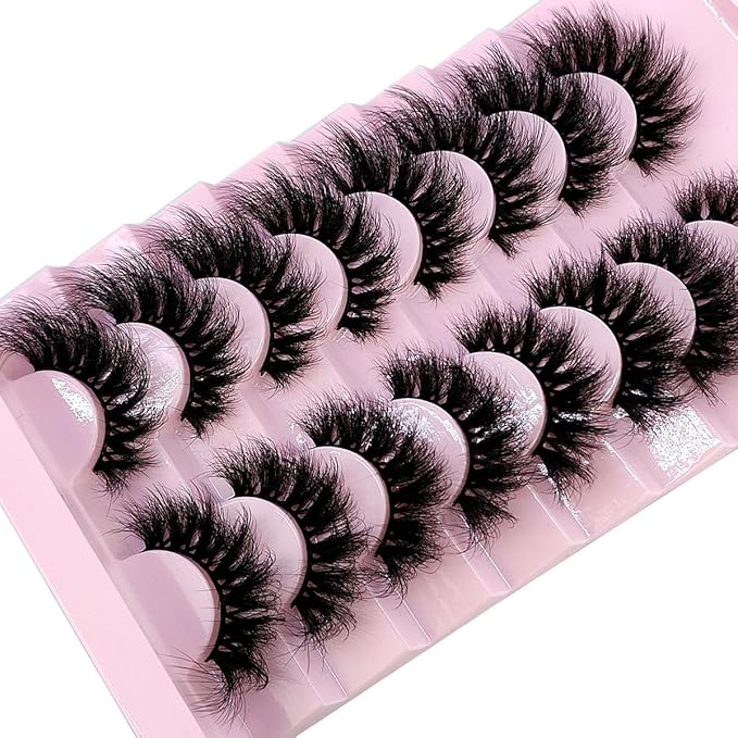 HBZGTLAD Mink Lashes Fluffy False Eyelashes 25mm Dramatic Faux Mink Eyelashes Natural Look Cat Eye Volume Eye Lashes Multipack (9D-23)