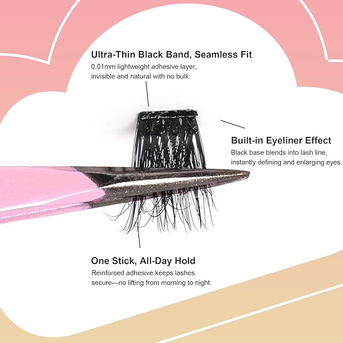 JoMay Self Adhesive Eyelashes, Press On No Glue Needed, Pre-Glued Clusters with Thin Band, Reusable D Curl Bold Lashes for Beginners, Pre-Separated L/R 10 Pairs - Glam Volume Lash Clusters