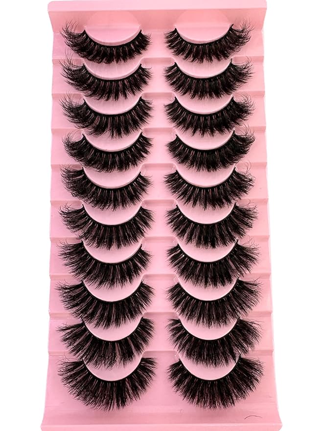 HBZGTLAD New 10 Pairs 3D Mink Lashes False Eyelashes Handmade Wispy Fluffy Long Lashes Natural Eye Makeup Tools Eye Lashes (3-6)