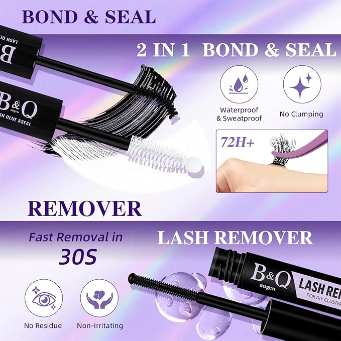 B&Q Lash Clusters Kit 144 pcs 5D Layered Volume Lash Extension Kit 8-18 mm Feathery Soft Lightweight Eyelash Clusters with Waterproof Bond and Seal Eyelash Applicator Remover (Set-Feath5D 08)