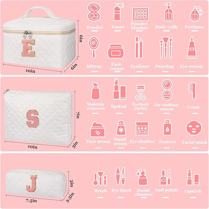 Initial Makeup Bag, Personalized Monogram Cosmetic Bag Set, Large Make up Bags | Travel Toiletry Bag | Makeup Bag for Girls Teen Girl Friend Sister Wife Girlfriend Gifts Daughter (Letter A)