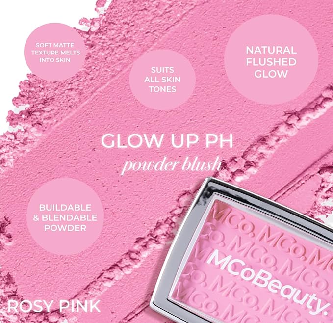 MCoBeauty - Glow Up pH Powder Blush - Silky Finish With Soft Matte Texture Blusher Powder - Vivi Pink Shade - Face Make-up With Blendable Formula For Everyday Use